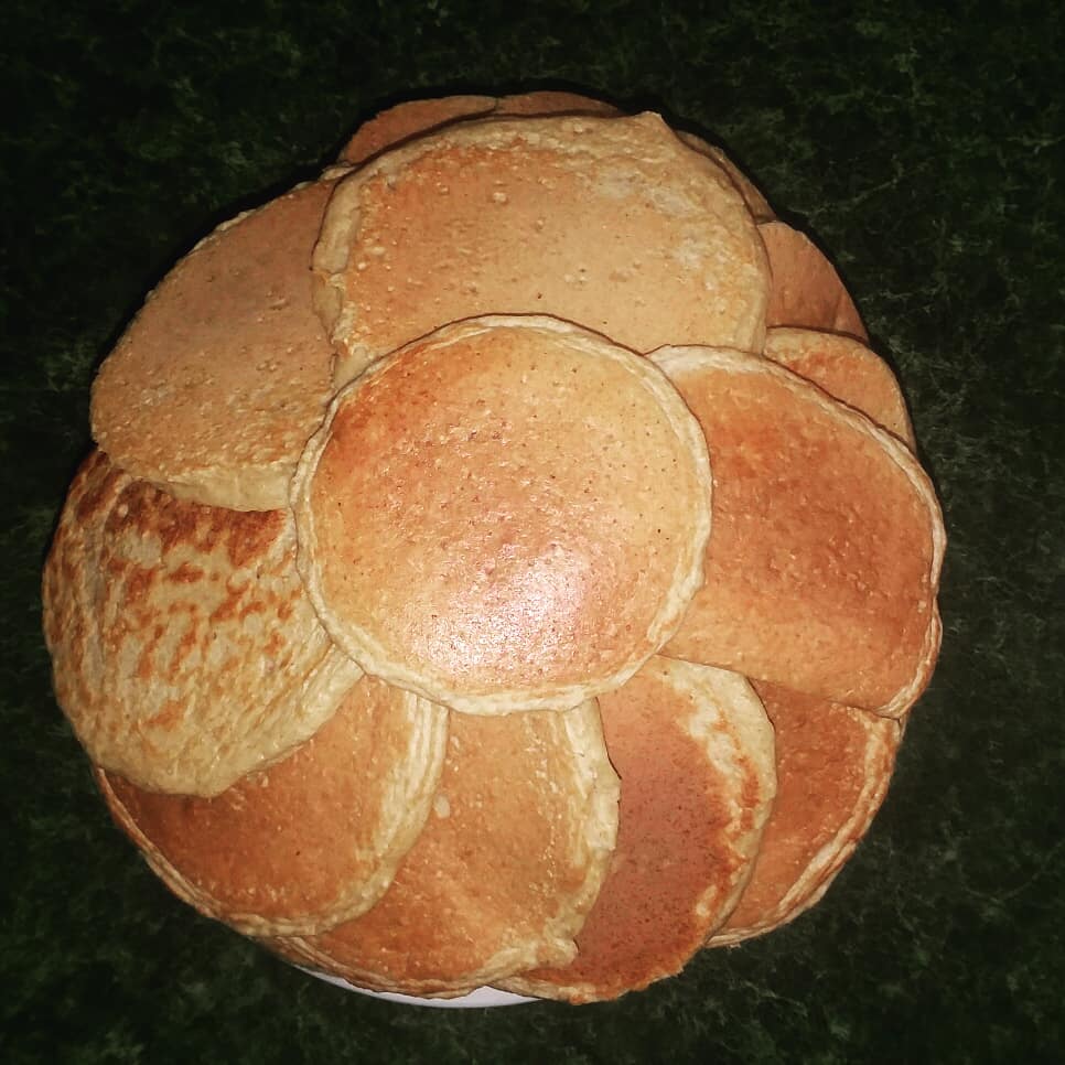 A tower of gluten free pancakes for the freezer.  A quick meal on a busy morning.